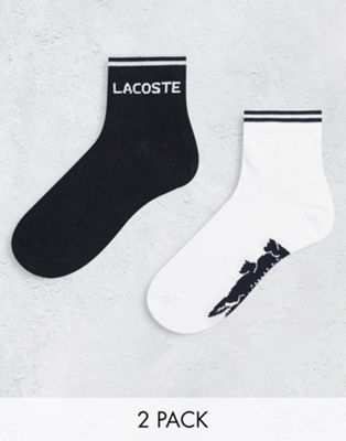 Lacoste 2 pack quarter socks in black and white