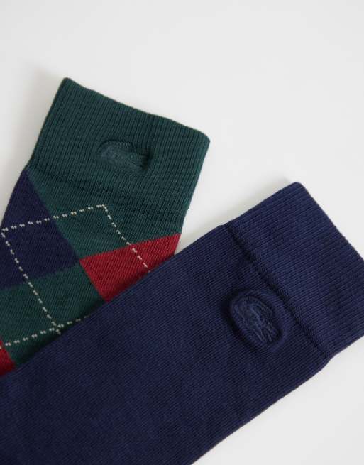 Lacoste 2 pack socks in argyle and navy, 2 of 3