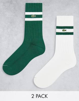 Lacoste Lacoste 2 pack sport crew socks in white and green