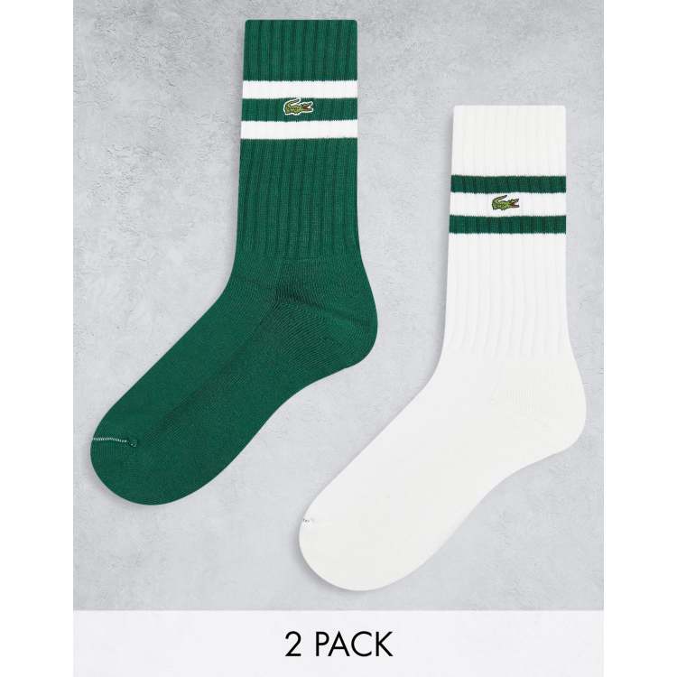 Lacoste 2 pack sport crew socks in white and green ASOS