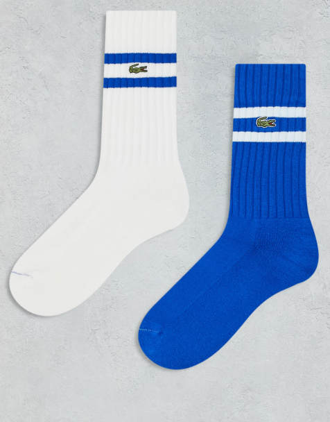 Lacoste 2 pack tipped ankle socks in white/blue - view 1