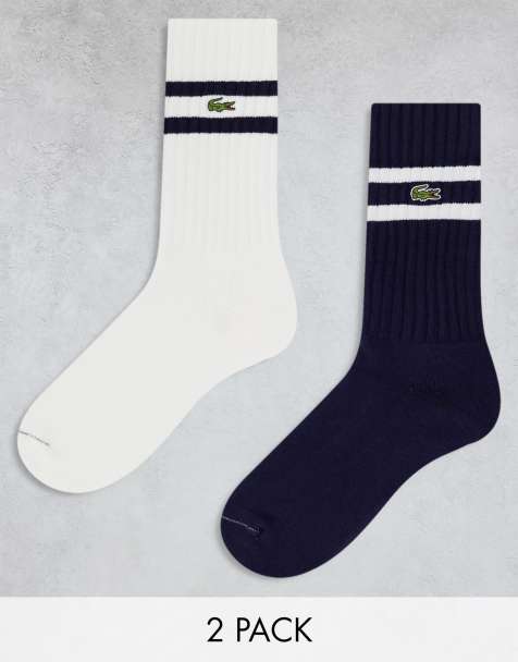 Lacoste 2 pack tipped ankle socks in white/navy - view 1