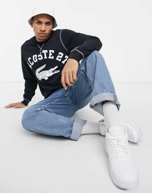 Lacoste 27 croc logo sweat in navy ASOS