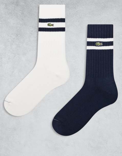 Lacoste – 2er-Pack gestreifte Sportsocken in Marineblau und Weiß - view 1
