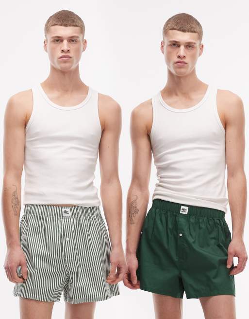 Lacoste – 2er-Pack gewebte Boxershorts in Dunkelgrün, 3 von 5