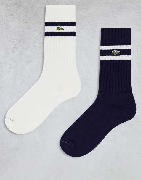 Lacoste – 2er-Pack Knöchelsocken in Weiß/Marineblau mit Zierstreifen - view 1