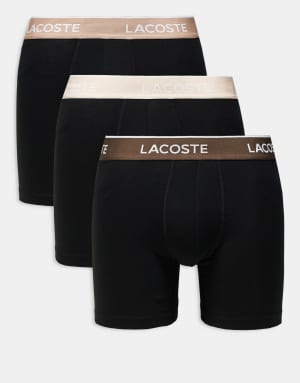 Lacoste 3 pack beige waistband boxer briefs in black