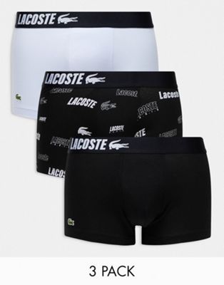 Lacoste 3 pack branding stretch cotton trunks in blue