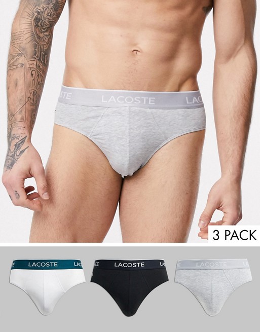 Lacoste 3 pack briefs in black/white/grey