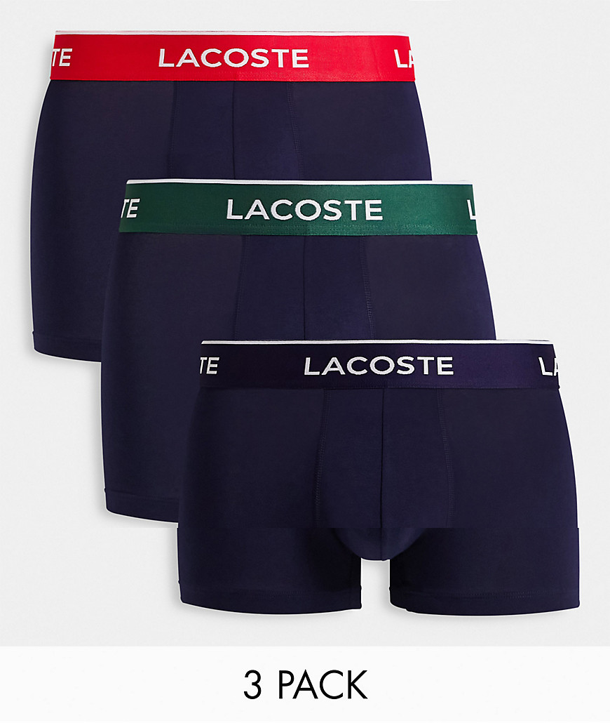 Lacoste 3 pack color waistband trunks in navy-Multi
