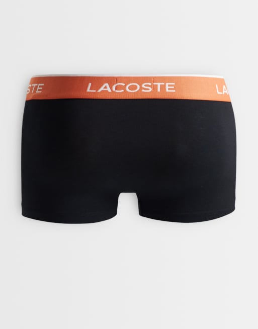 Lacoste 3 pack coloured waistband trunks in black and orange, 3 of 3