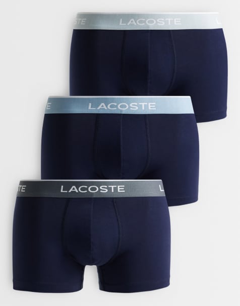 Lacoste 3 pack coloured waistband trunks in navy and grey - view 1