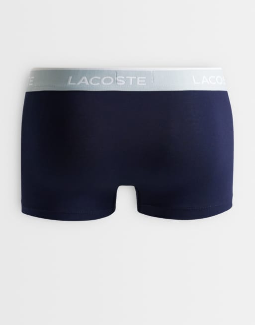 Lacoste 3 pack coloured waistband trunks in navy and grey, 3 of 3