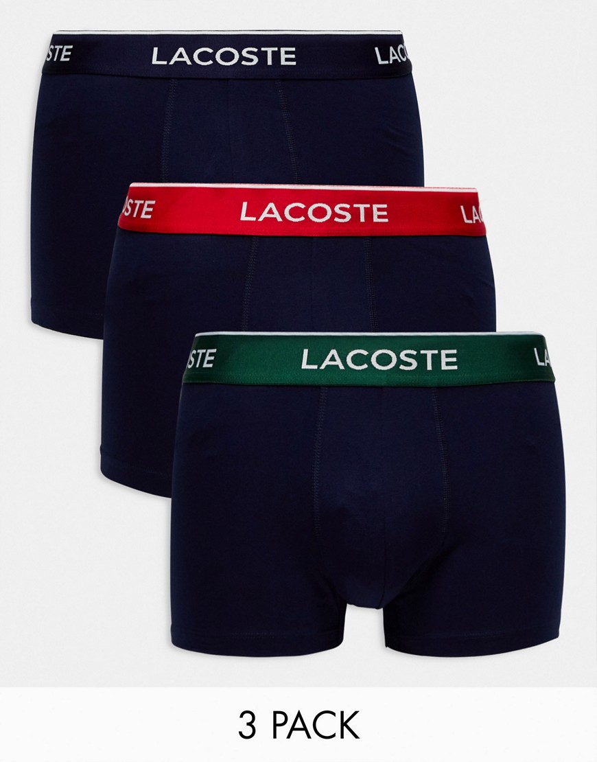 Lacoste 3 pack contrast waistband trunks in black