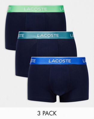 Lacoste 3 pack contrast waistband trunks in navy
