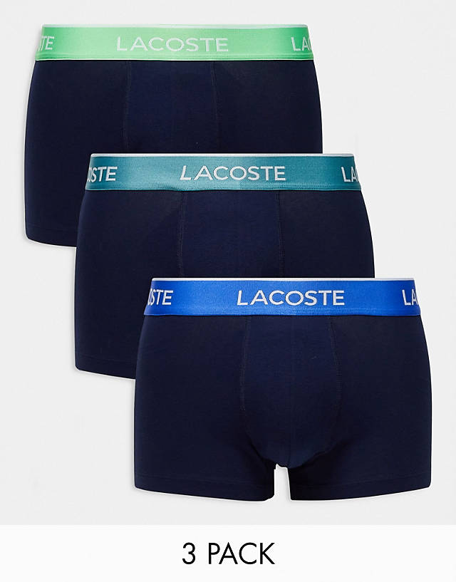 Lacoste - 3 pack contrast waistband trunks in navy