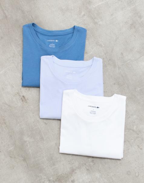 Lacoste 3 pack cotton crew neck t-shirts in blue and white - view 1