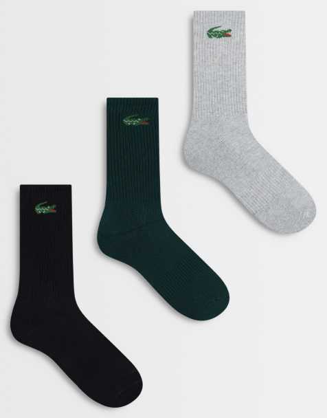 Lacoste 3 pack croc logo long coloured sports socks in grey, green and black - view 1