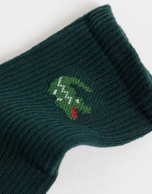 Lacoste 3 pack croc logo long coloured sports socks in grey, green and black, 2 of 3