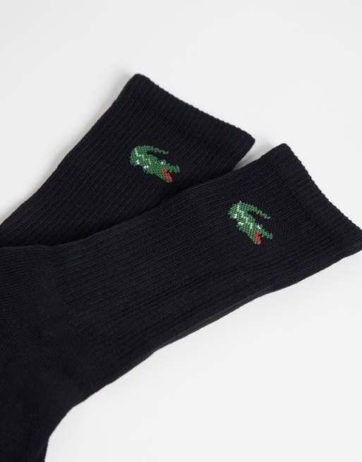 Lacoste 3 pack croc logo unisex long cotton socks in black, 3 of 3