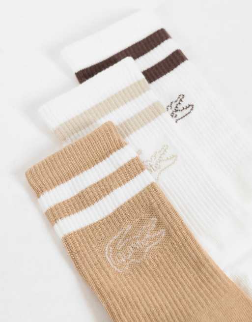Lacoste 3 pack graphic socks in brown and beige , 3 of 3