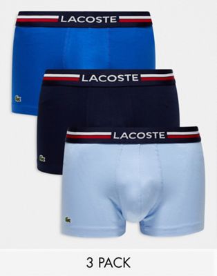 Lacoste 3 pack iconic trunks tone waistband in blue