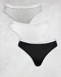 [Lacoste] Lacoste 3 pack lingerie thongs in black grey white-Multi S MULTI