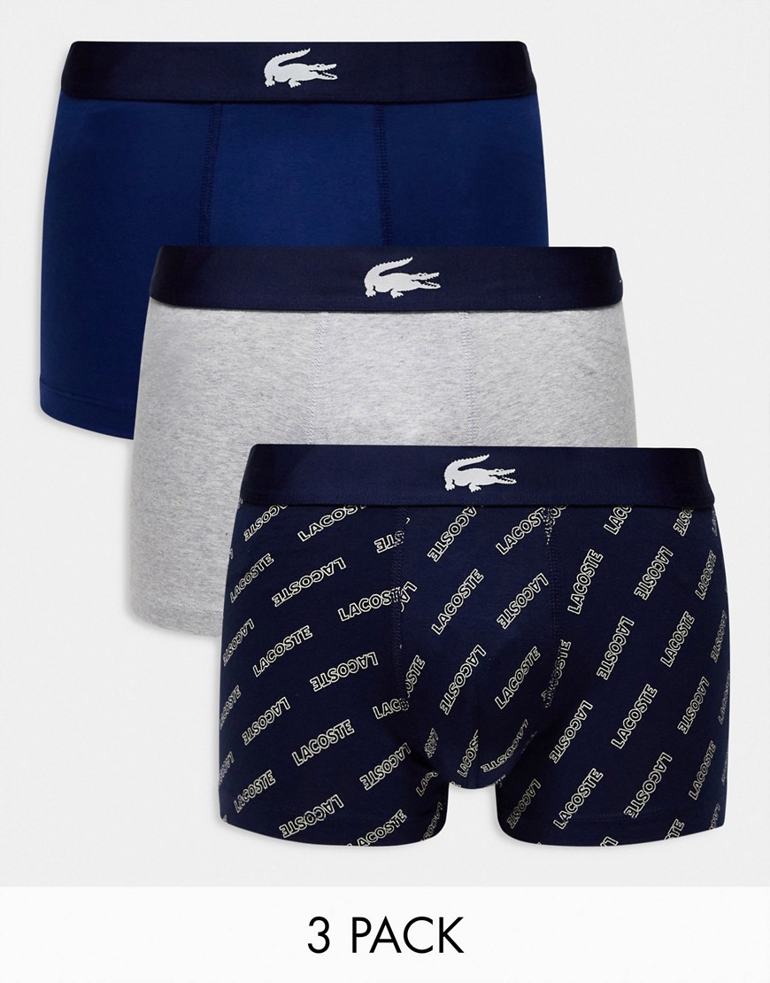 Lacoste 3 pack logo stretch cotton trunk in blue