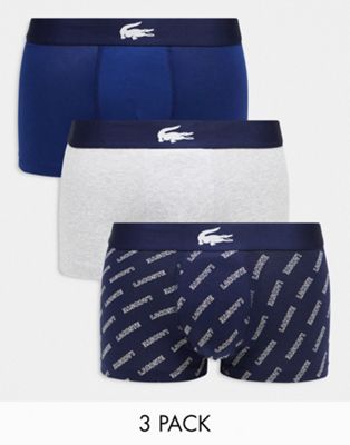 Lacoste 3 pack logo stretch cotton trunk in navy-Blue