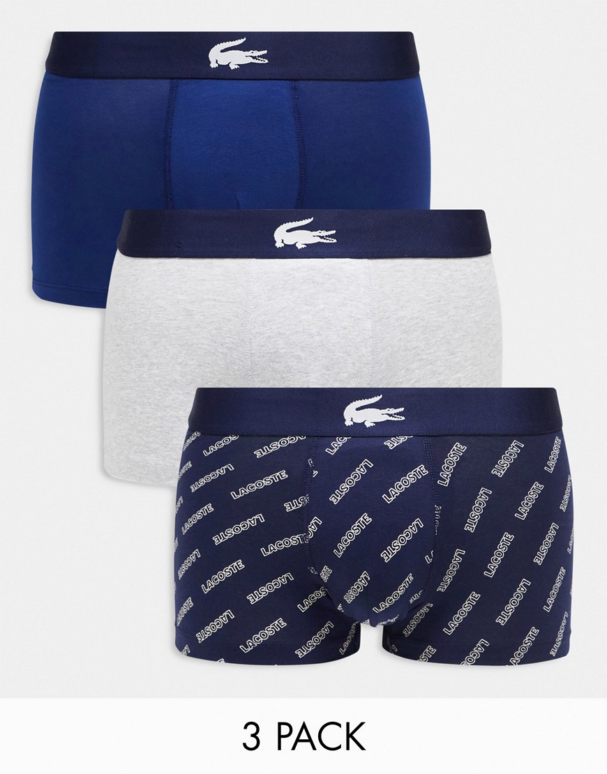 Lacoste 3 pack logo stretch cotton trunk in navy-Blue