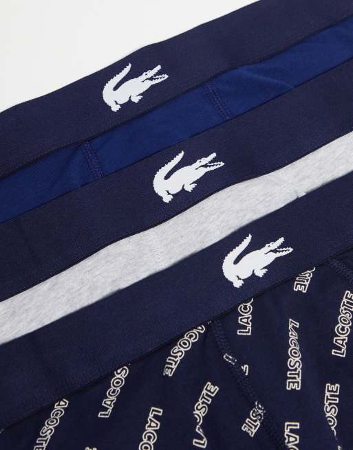 Lacoste 3 Pack Cotton Stretch Trunks - Navy/White/Stripe