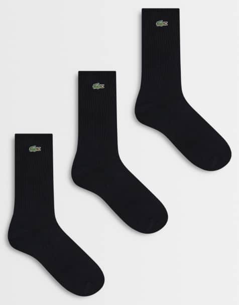 Lacoste 3 pack long cotton socks in black - view 1