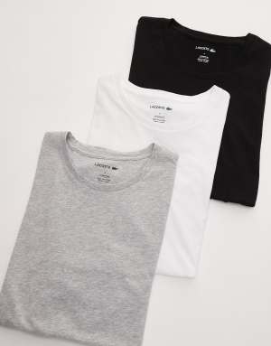 Lacoste 3 pack loungewear t-shirts in black / grey / white