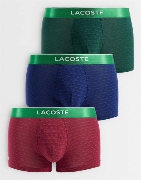 Lacoste 3 pack metallic waistband crocodile print trunks in burgundy, navy and green - view 1