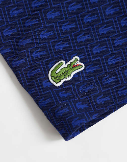 Lacoste 3 pack metallic waistband crocodile print trunks in burgundy, navy and green, 2 of 3
