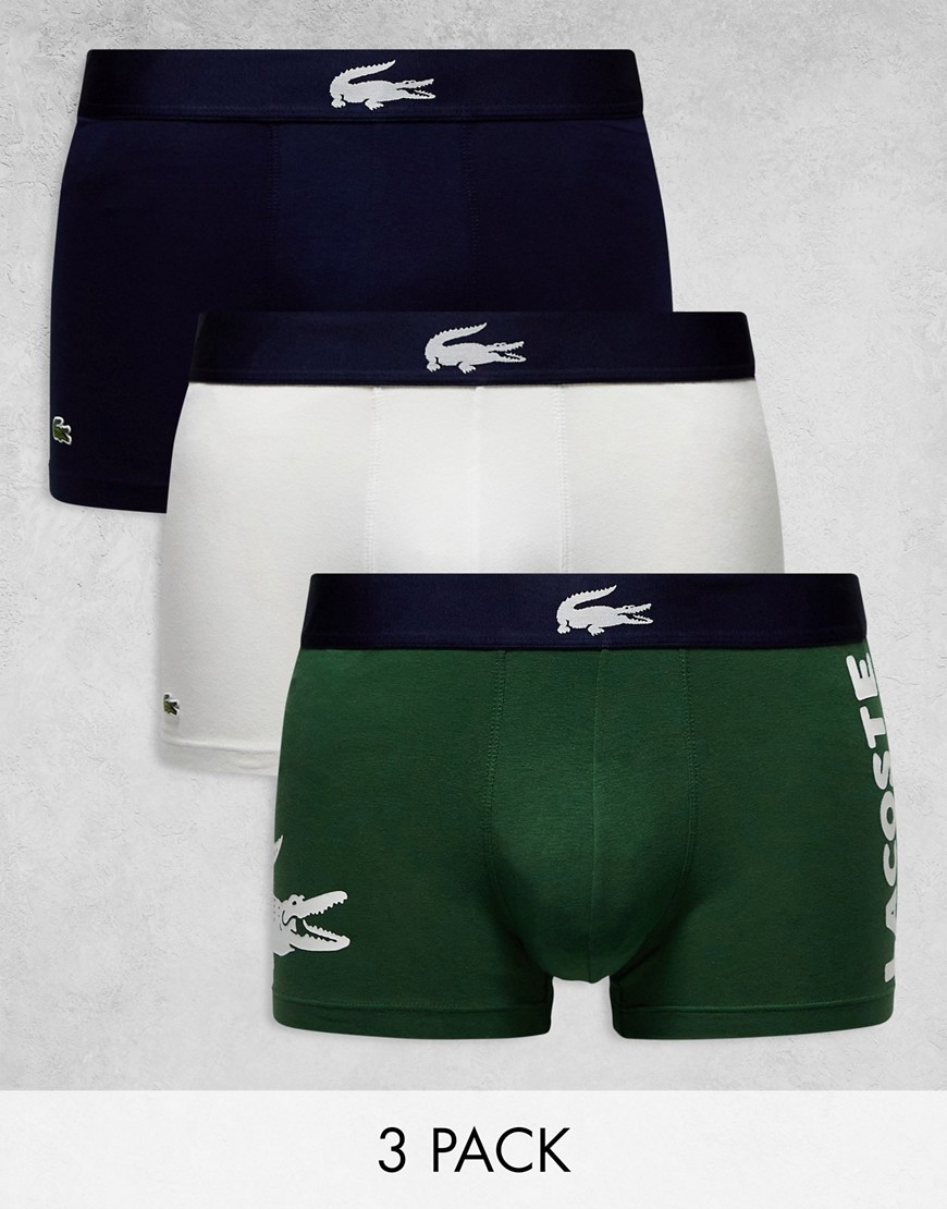 Lacoste 3 pack mismatched stretch cotton trunks in green