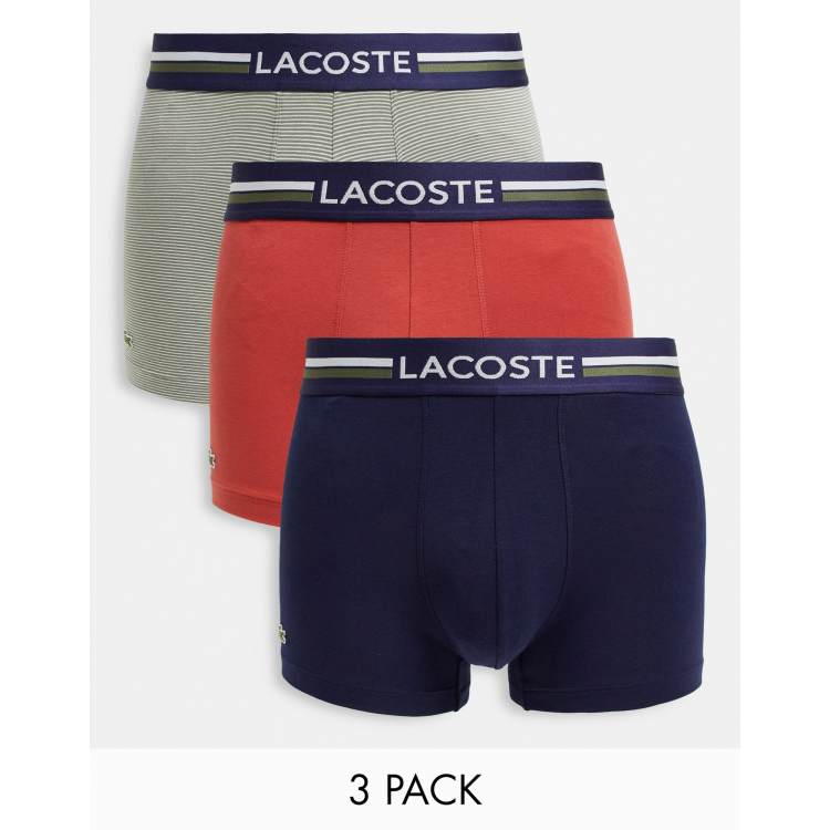 Lacoste 3 pack panel logo trunks in stripe/red/navy