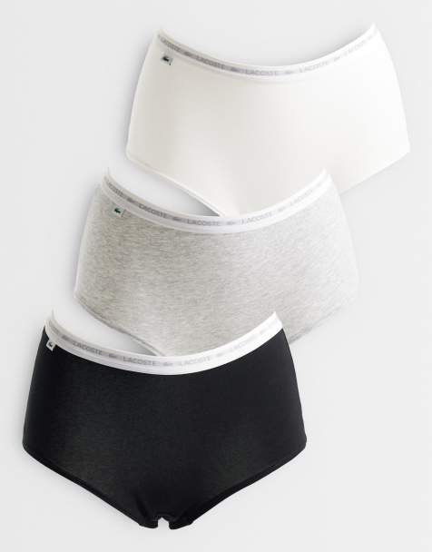 Lacoste 3 pack stretch cotton boyshorts in black, white and grey - view 1