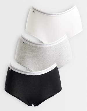 Lacoste 3 pack stretch cotton boyshorts in black, white and grey