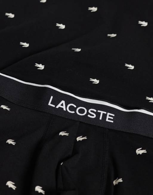 Lacoste 3 pack stretch cotton trunks in croc print and black , 2 of 3