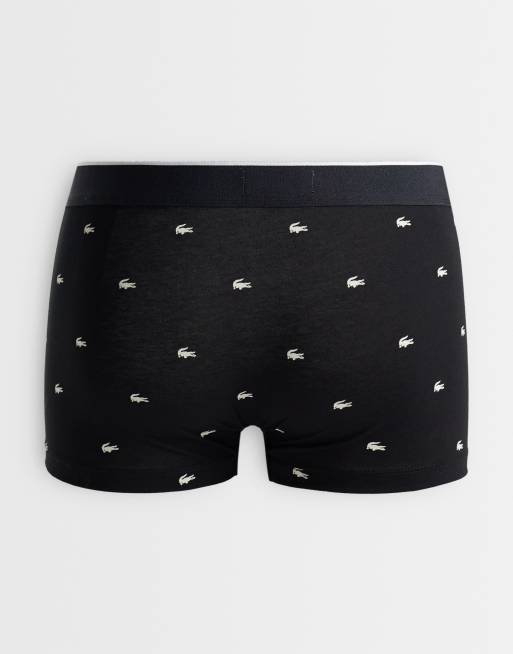 Lacoste 3 pack stretch cotton trunks in croc print and black , 3 of 3