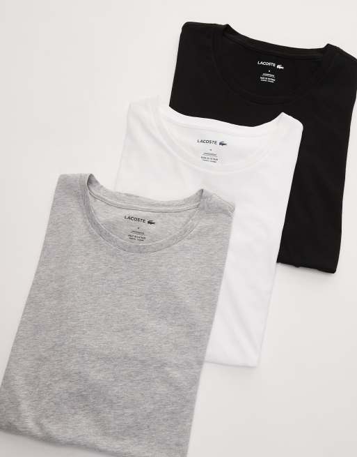 Lacoste 3 pack t-shirts in black / gray / white
