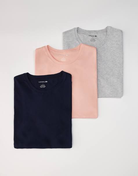 Lacoste 3 pack loungewear t-shirts in navy grey & pink
