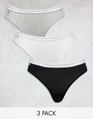 Lacoste 3 pack thongs in black grey white