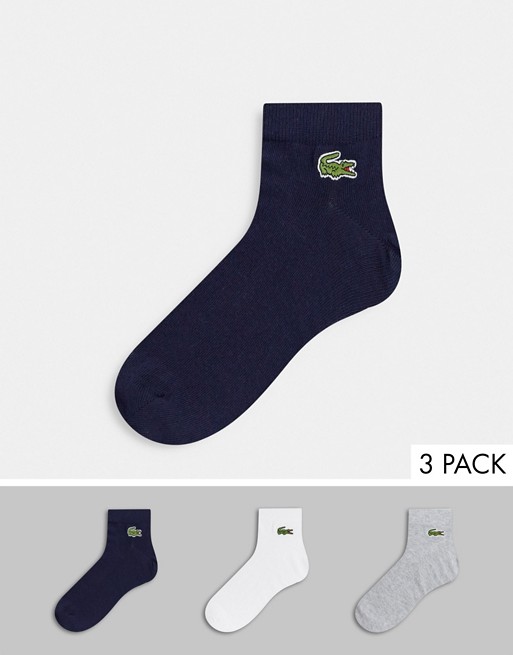 Lacoste 3 pack trainer socks in navy/ white/ grey