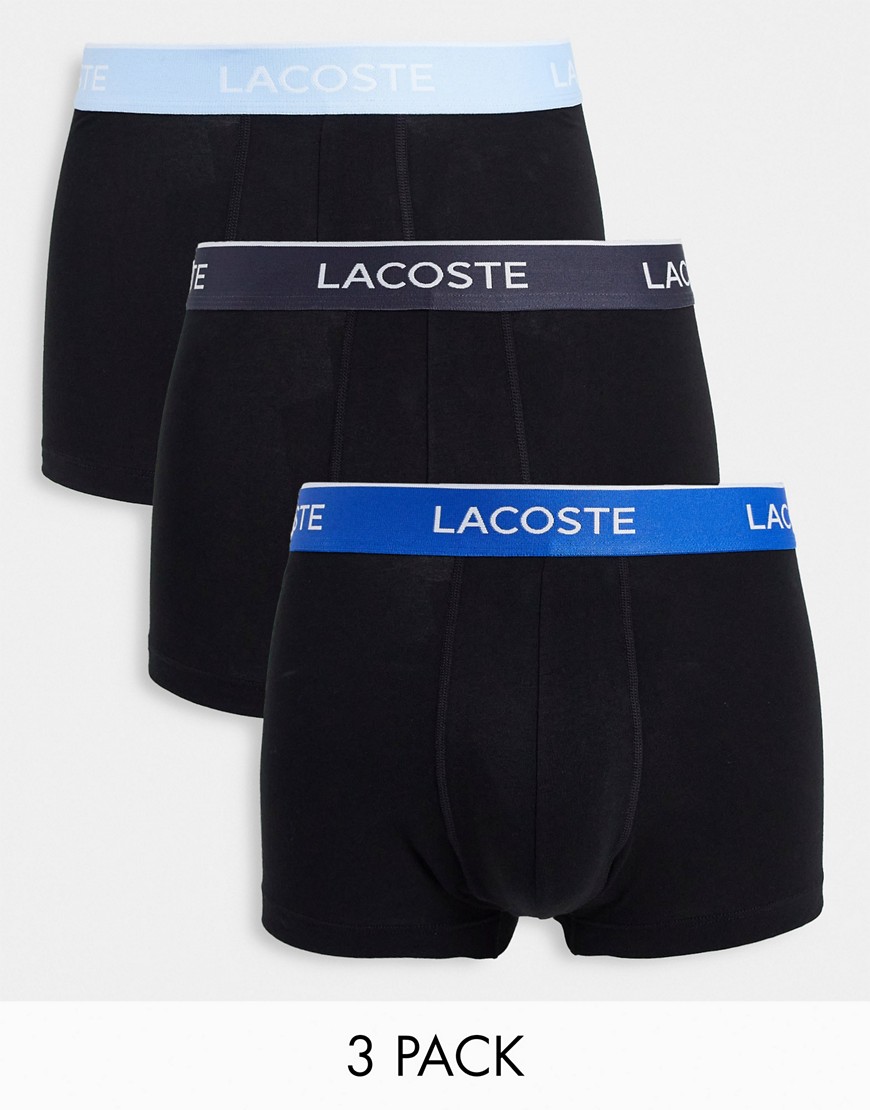 Lacoste 3 pack trunks contrast waistband in black