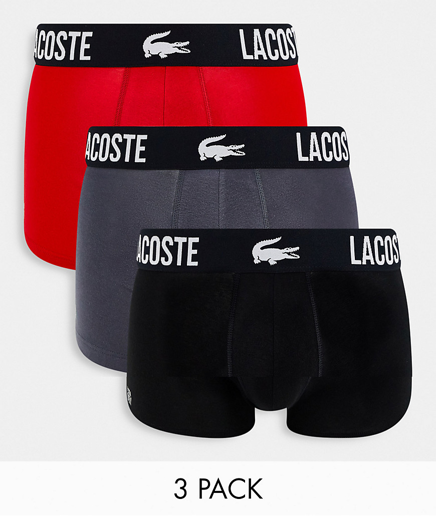 Lacoste 3 pack trunks in black/red/gray-Multi