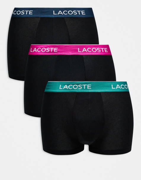 Lacoste 3 pack trunks in black with multi coloured waistbands - view 1