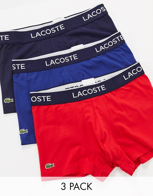 Lacoste 3 pack trunks in blue/ red/ navy