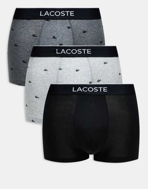 Lacoste 3 pack trunks in gray and black with all over print